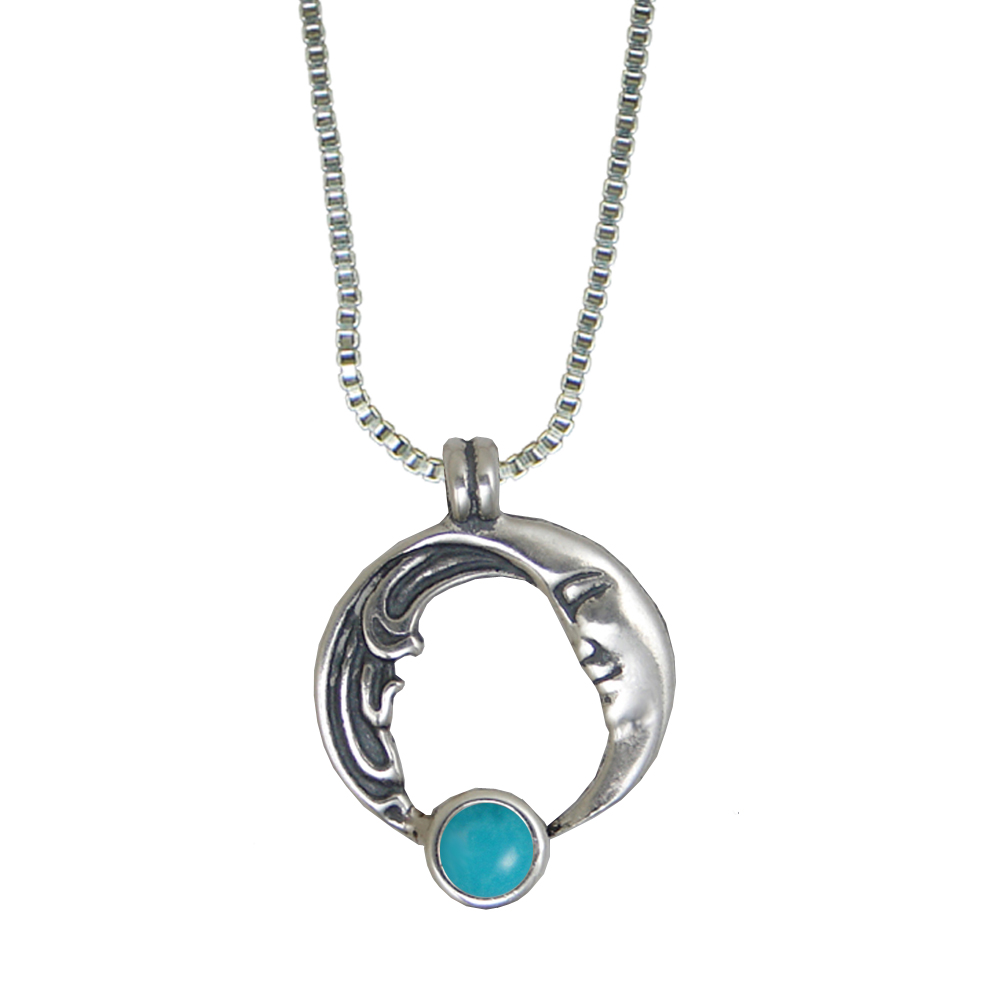 Sterling Silver Moon And Tides Pendant With Turquoise